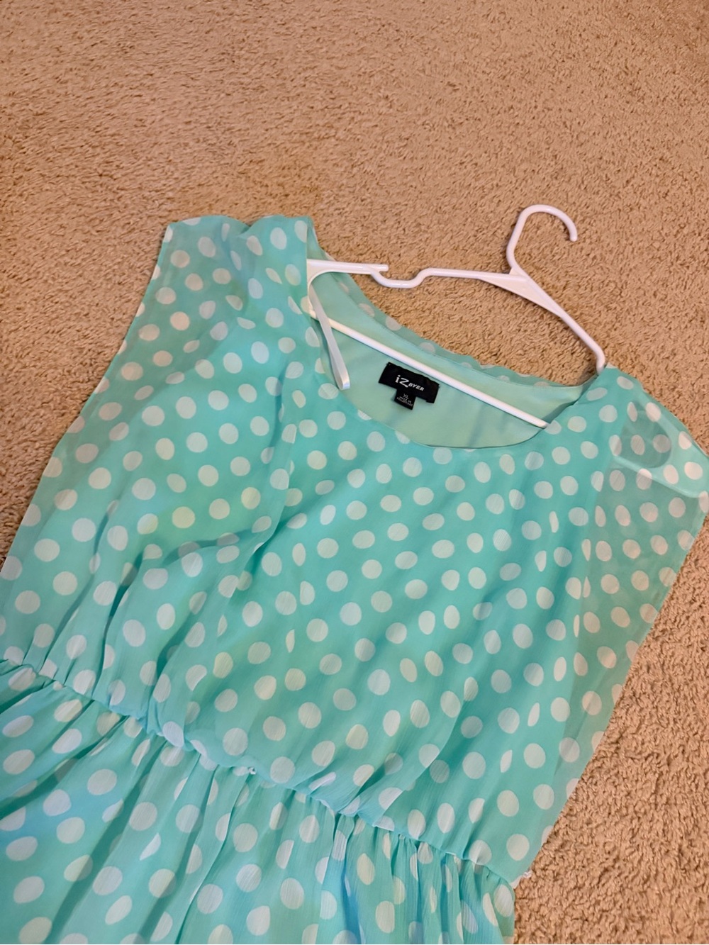 Iz Byer Mint Blue Green Polka Dot Dress